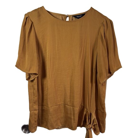 Vera Wang ~ Simply Vera ~ Mustard/Gold Silky Tie Bottom ~ Blouse / Top ~ Size M - Picture 1 of 11
